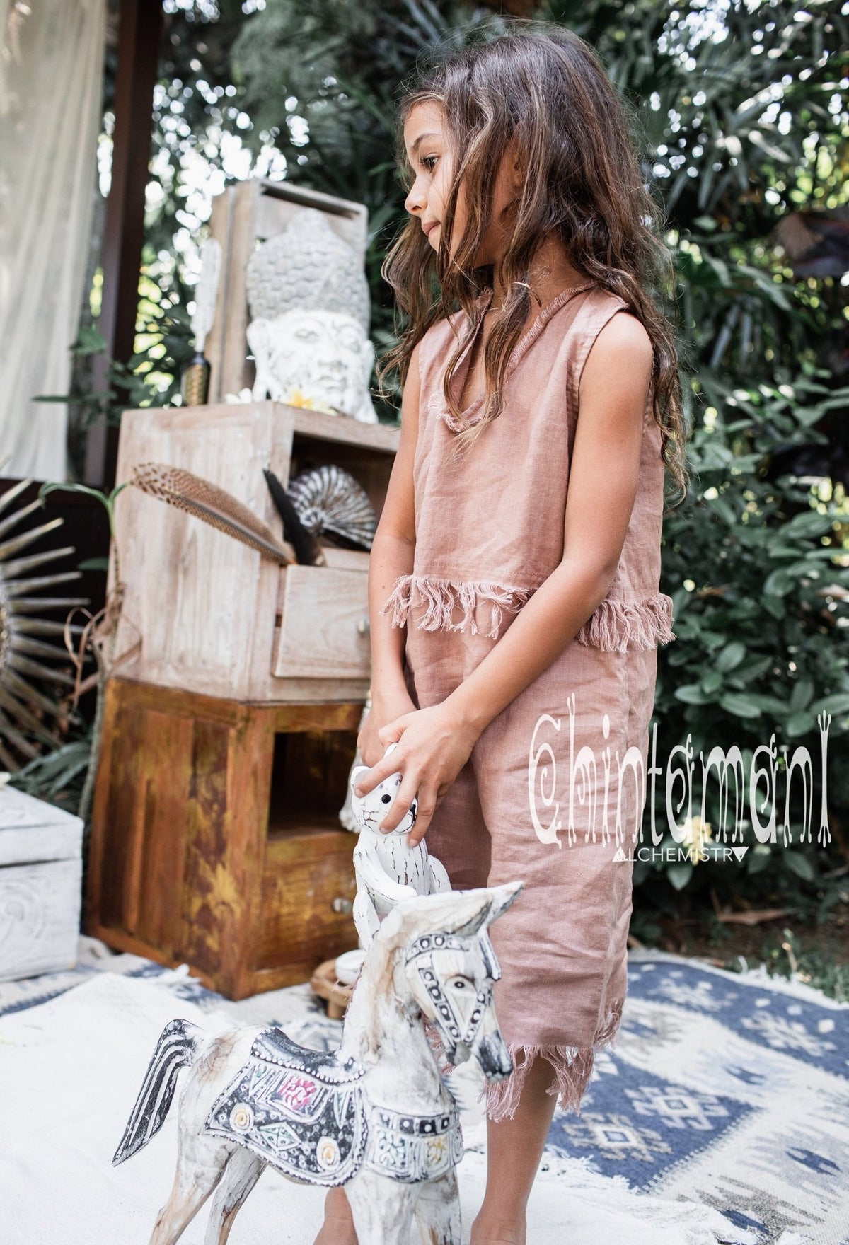 Girls Linen Dress Size 5 to 13 / Organic Tunic Tank Dress / Dusty Pink - ChintamaniAlchemi