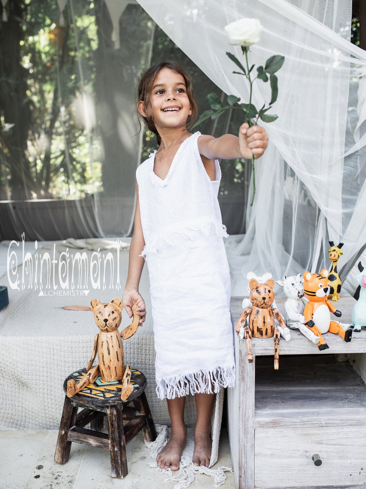 Girls Linen Dress Size 5 to 13 / Organic Tunic Tank Dress / White - ChintamaniAlchemi