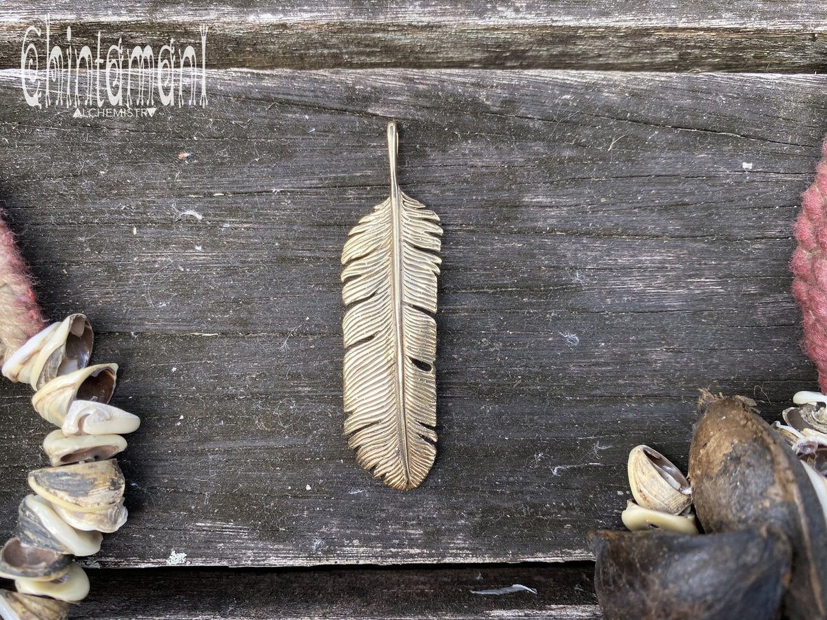 Hairy Feather Pendant / Brass - ChintamaniAlchemi