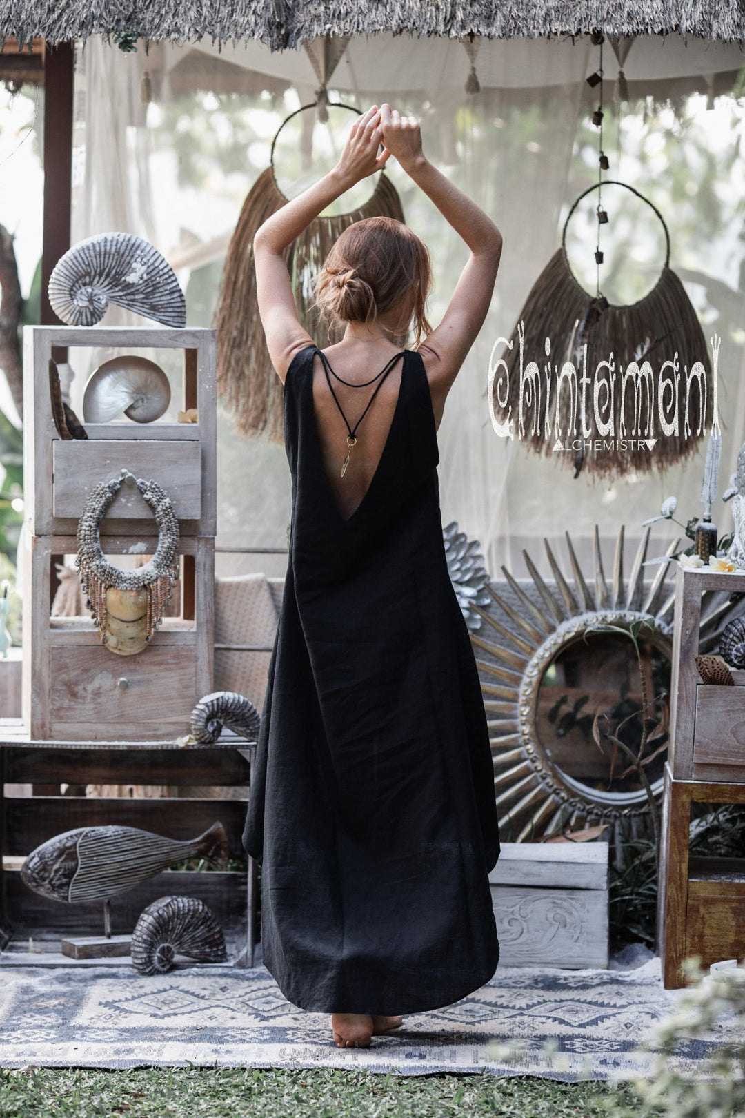 High Low Linen Dress / Black