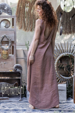 High Low Linen Maxi Dress with Open Back / White – ChintamaniAlchemi