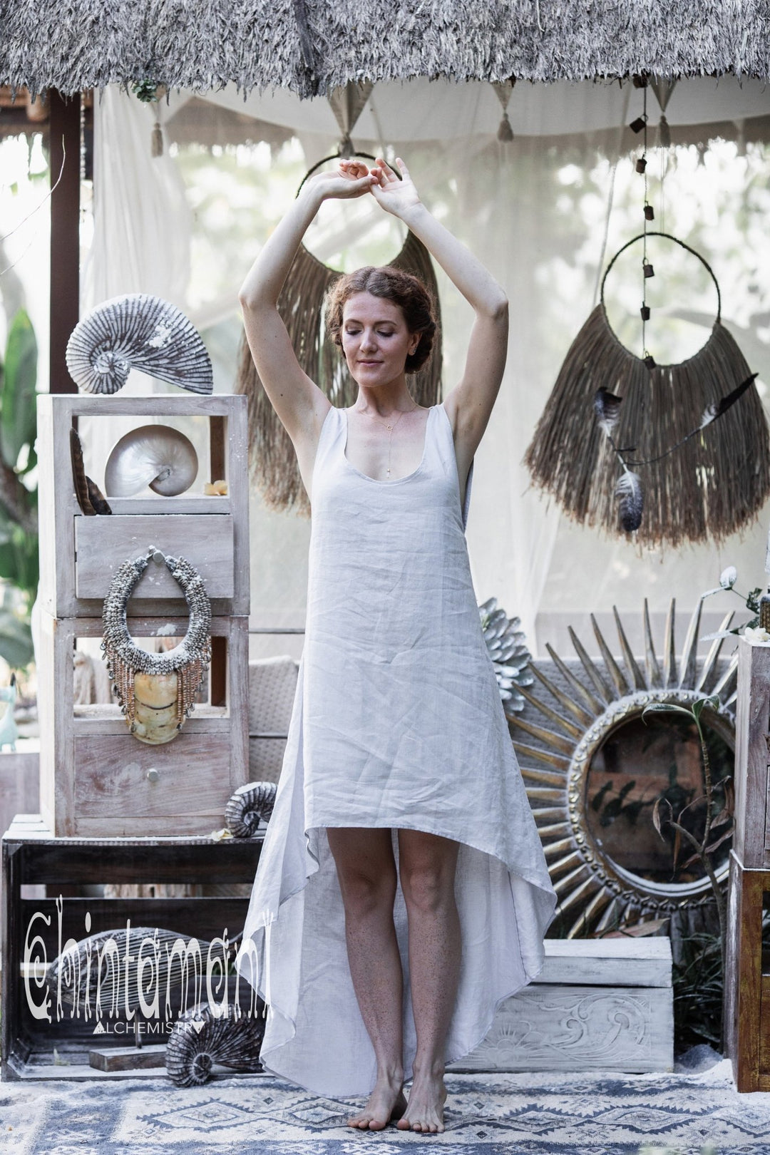 High Low Linen Dress / Grey