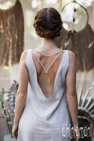 High Low Linen Maxi Dress with Open Back / Grey - ChintamaniAlchemi