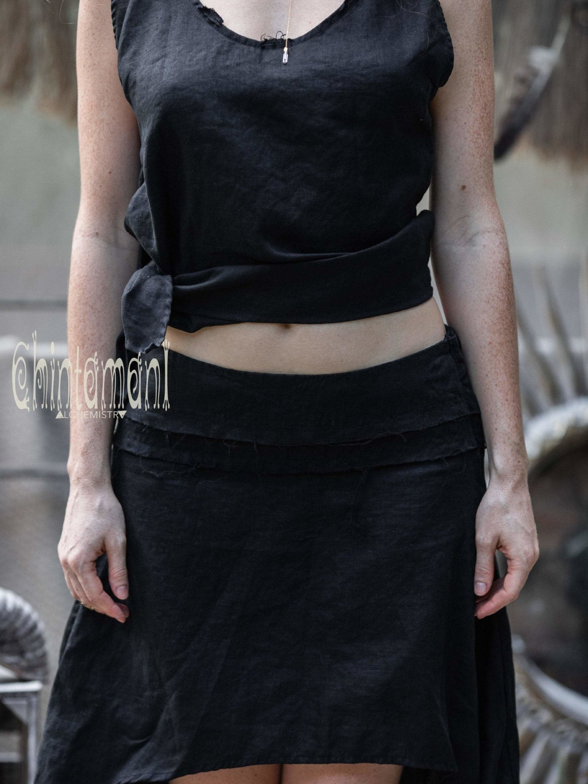 High Low Pure Linen Maxi Skirt / Black - ChintamaniAlchemi