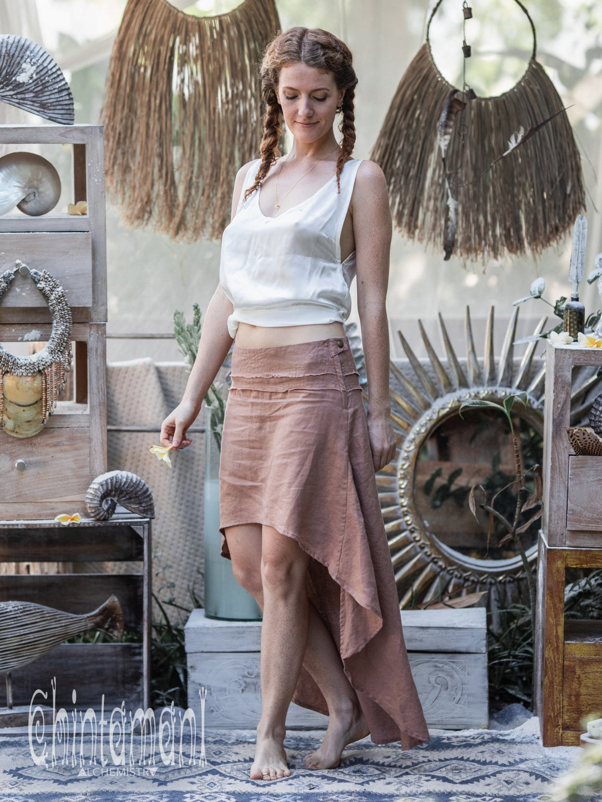 High Low Pure Linen Maxi Skirt / Dusty Pink - ChintamaniAlchemi