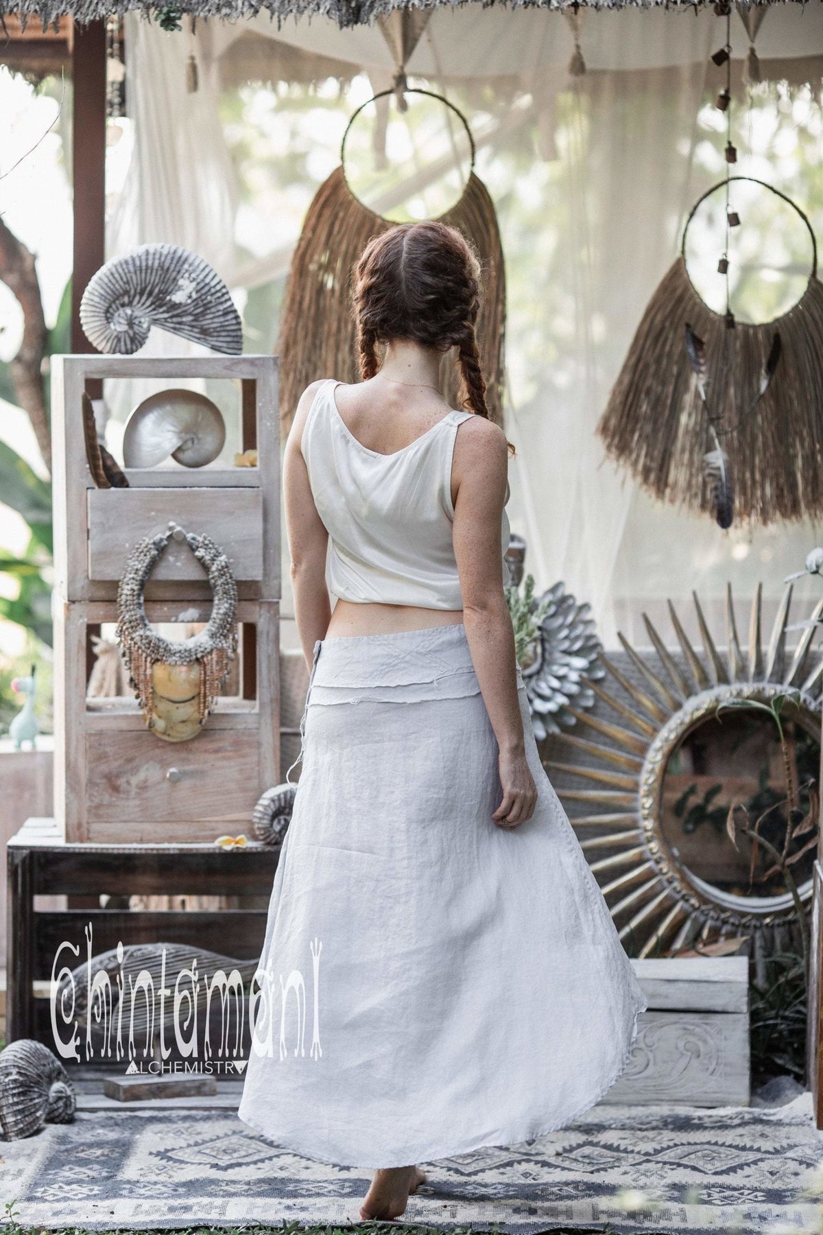 High Low Pure Linen Maxi Skirt / Grey - ChintamaniAlchemi