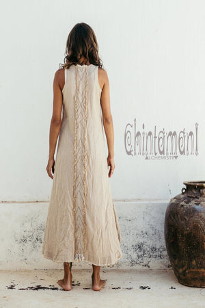 High Low Raw Cotton Long Dress with Double Layer / Aroha Tino Beige - ChintamaniAlchemi