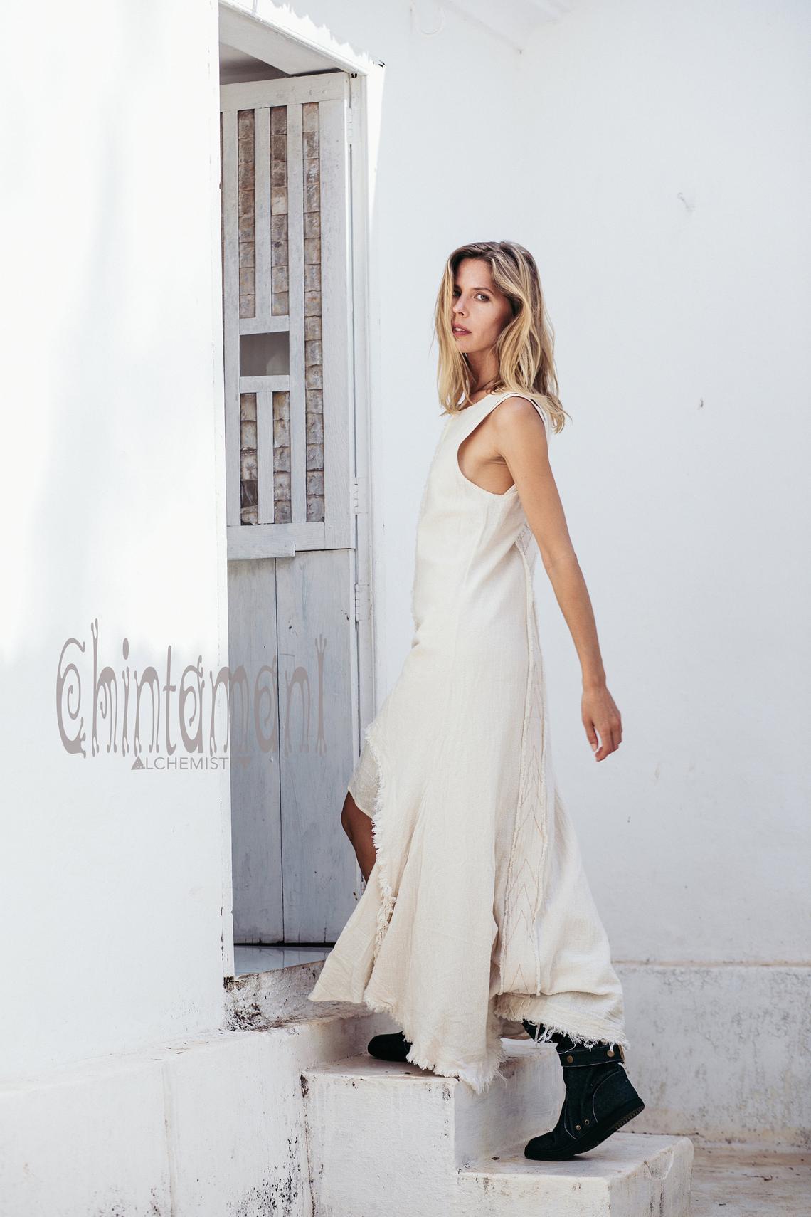 High Low Raw Cotton Long Dress with Double Layer / Aroha Tino Off White - ChintamaniAlchemi