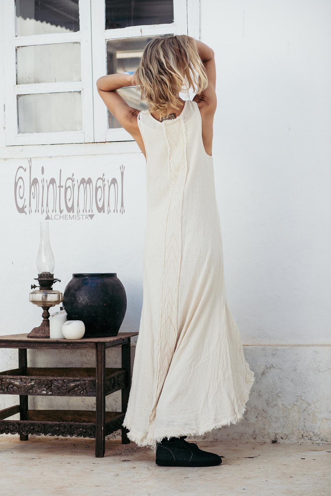 High Low Raw Cotton Long Dress with Double Layer / Aroha Tino Off White - ChintamaniAlchemi