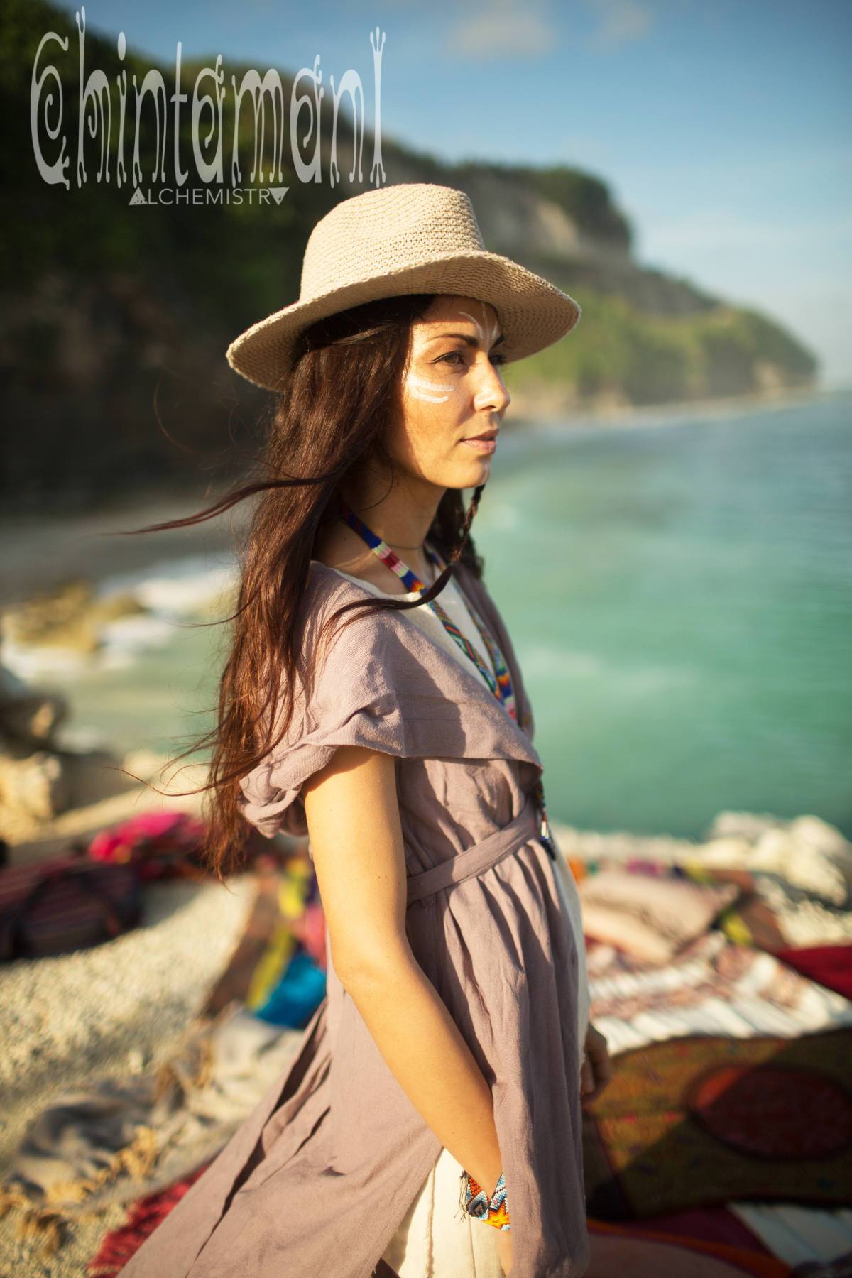 Hooded Sleeveless Shirt Dress / Boho Fringe Tunic Vest / Chakruna Purple - ChintamaniAlchemi