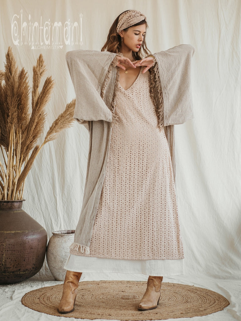 beige kimono dress Wide Sleeve Kimono/ Made in Belgium Size
