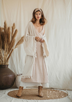 Huge Wide Sleeves Kimono Cardigan / Raw Cotton Wrap Robe / Off White - ChintamaniAlchemi