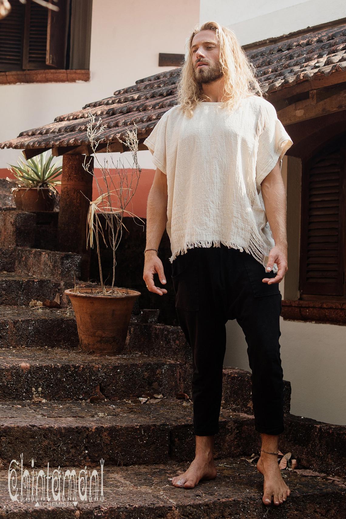 Raw Cotton T-Shirt for Men / Nomad Ripped Tee Shirt / Off White