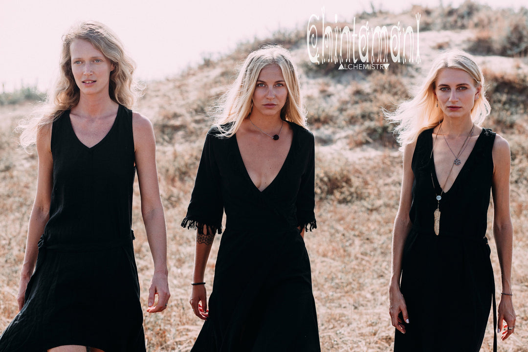 black bohemian dresses Wrap Boho Dress / Black