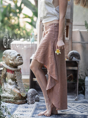 High Low Pure Linen Maxi Skirt / Dusty Pink