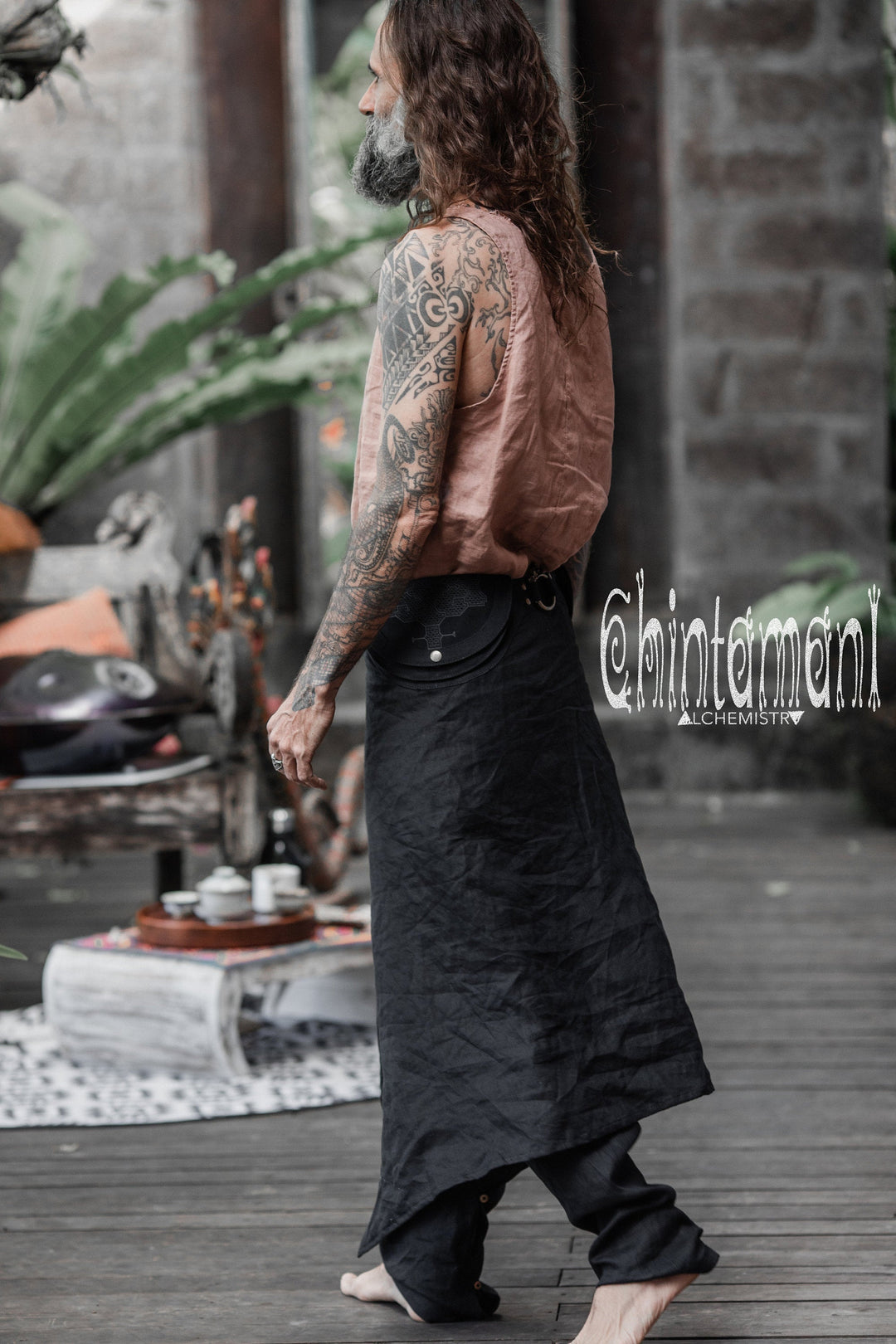 Men's Skirt Pants SET / Black