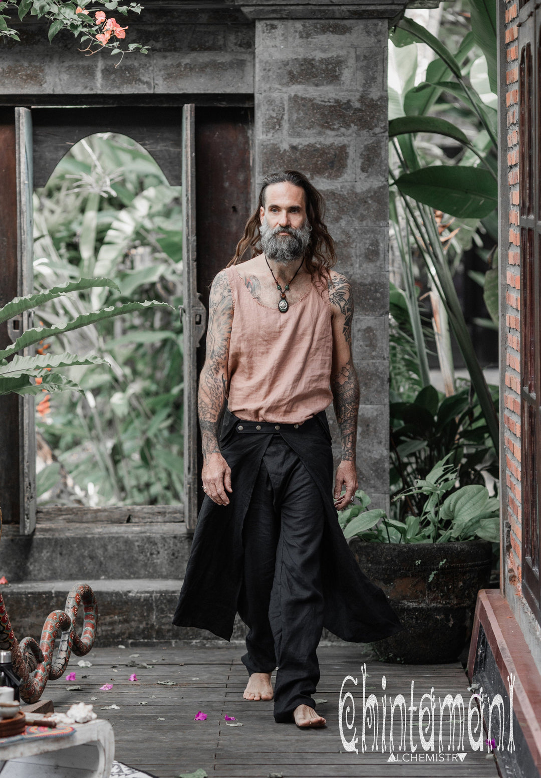 Men's Skirt Pants SET / Black