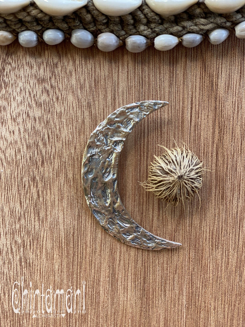 Large Half Moon Pendant Necklace / 925 Silver - ChintamaniAlchemi