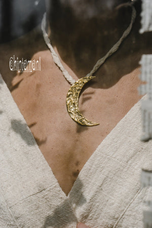 Large Half Moon Pendant Necklace / Brass - ChintamaniAlchemi
