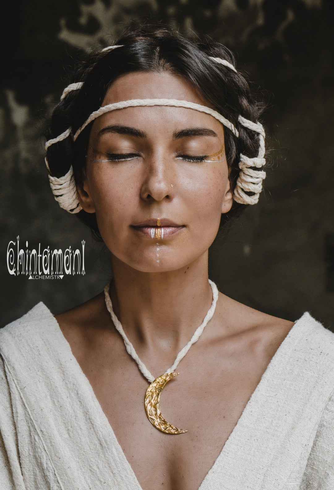 Large Half Moon Pendant Necklace / Brass - ChintamaniAlchemi