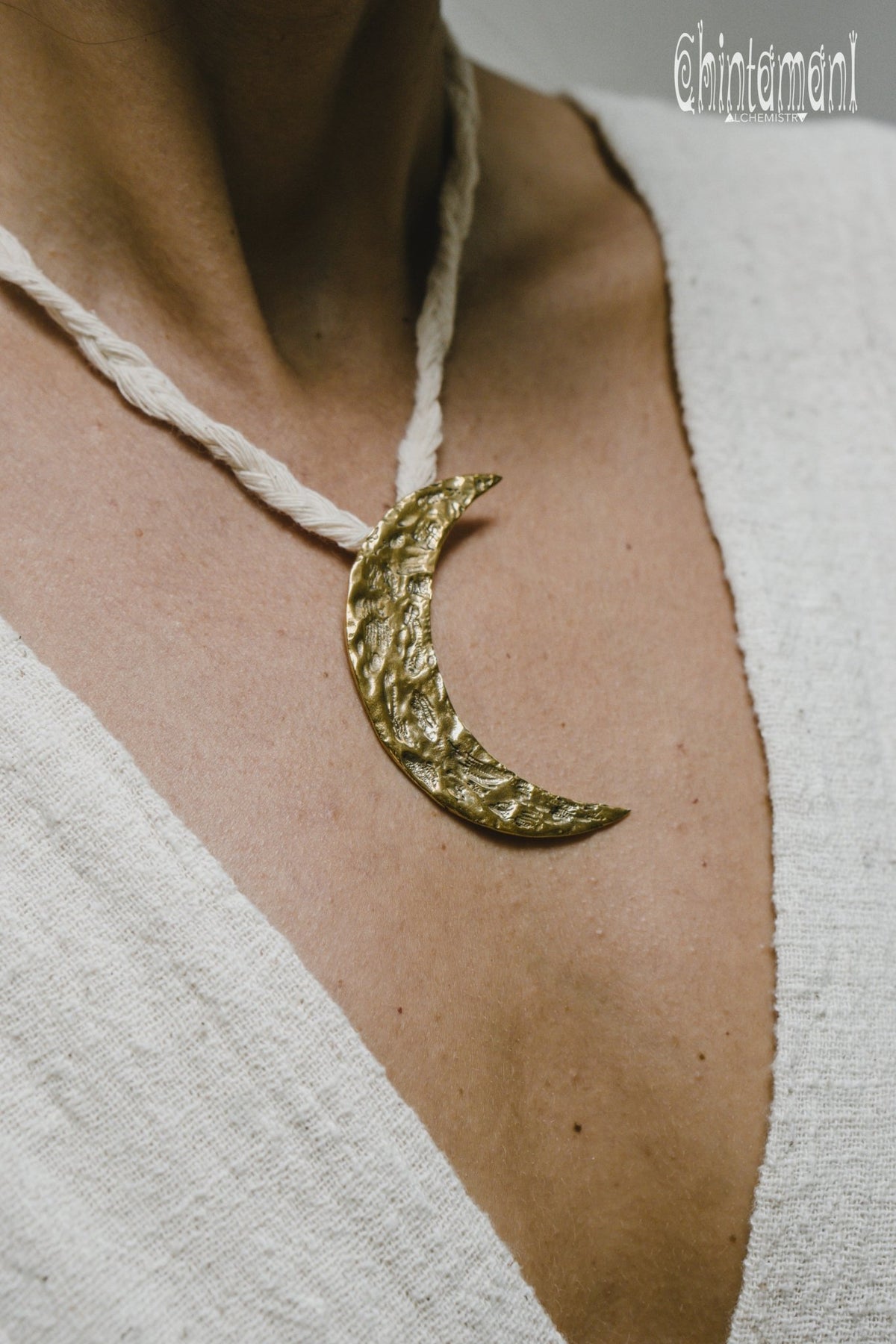 Large Half Moon Pendant Necklace / Brass - ChintamaniAlchemi