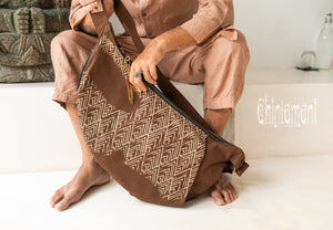 Large One Shoulder Crossbody Bag for Men / Brown - ChintamaniAlchemi