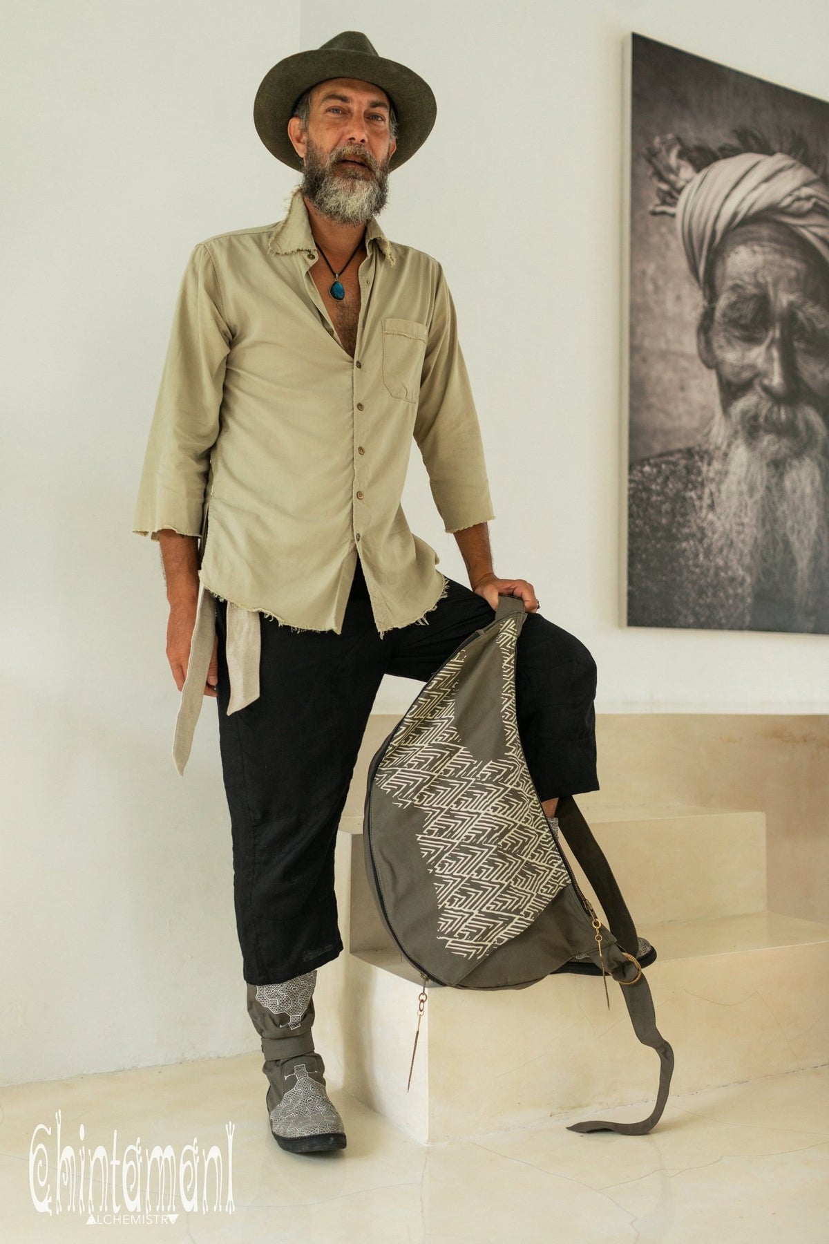 Large One Shoulder Crossbody Bag for Men / Dark Gray - ChintamaniAlchemi