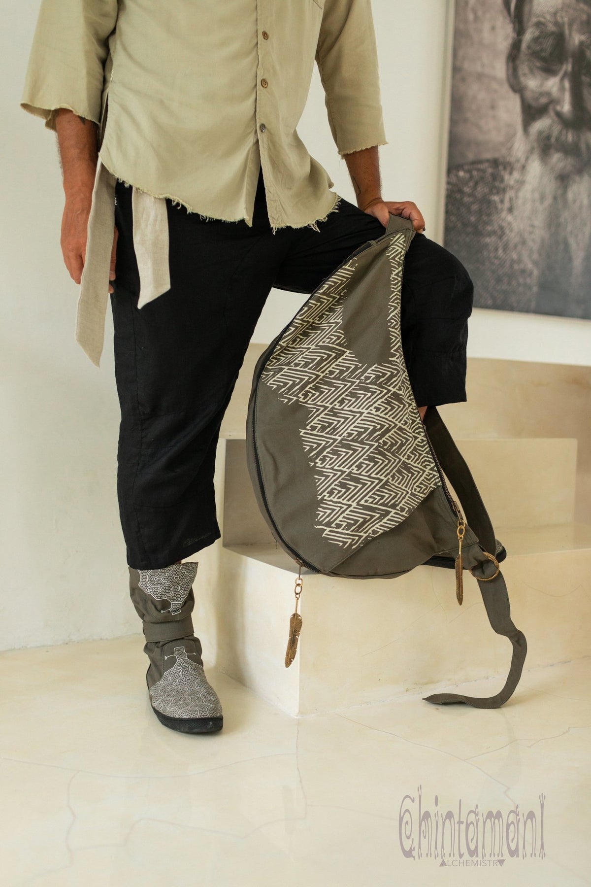 Large One Shoulder Crossbody Bag for Men / Dark Gray - ChintamaniAlchemi