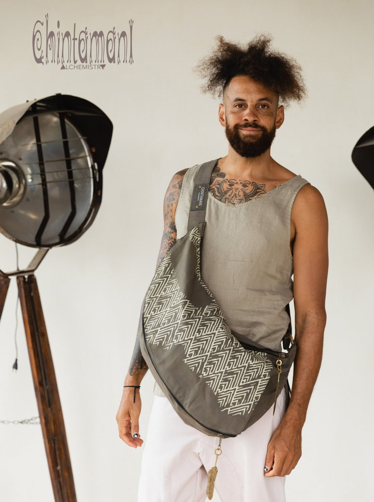 Large One Shoulder Crossbody Bag for Men / Dark Gray - ChintamaniAlchemi