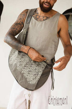 Large One Shoulder Crossbody Bag for Men / Dark Gray - ChintamaniAlchemi