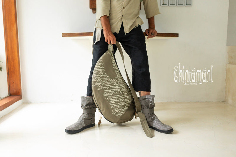 Large One Shoulder Crossbody Bag for Men / Olive - ChintamaniAlchemi
