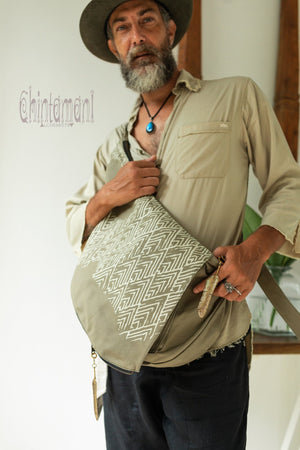 Large One Shoulder Crossbody Bag for Men / Olive - ChintamaniAlchemi