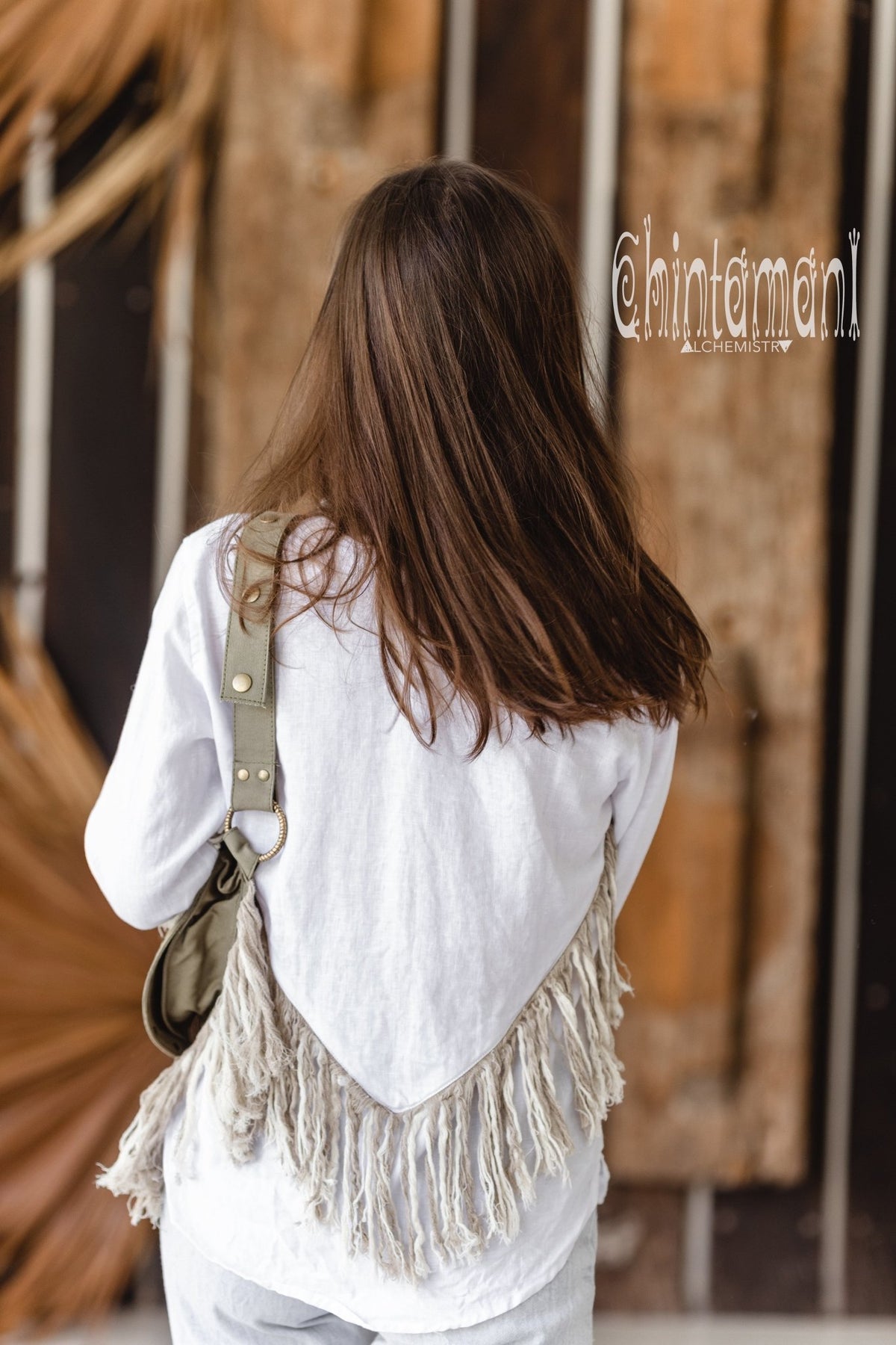 Linen Boho Button Shirt with Fringes / White - ChintamaniAlchemi