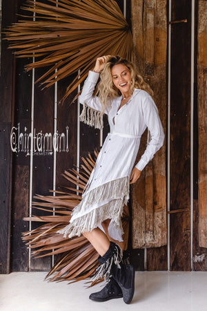 Linen Fringe Boho Dress for Women / Cream – ChintamaniAlchemi