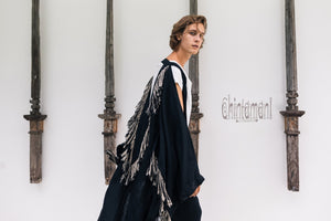 Linen Fringe Kimono Cardigan for Men / Black - ChintamaniAlchemi