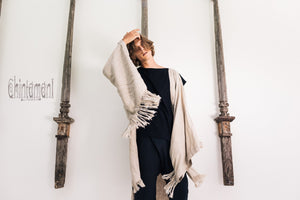 Linen Fringe Kimono Cardigan for Men / Gray - ChintamaniAlchemi