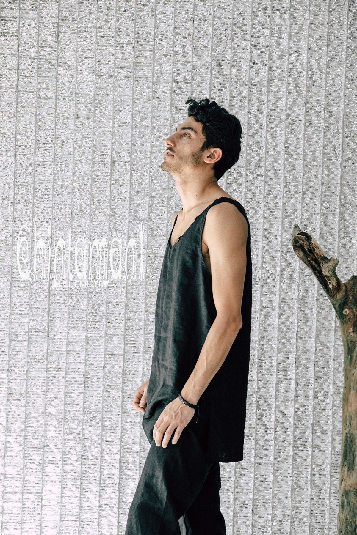 Linen Tank Top for Men Vegan Boho Top Black ChintamaniAlchemi