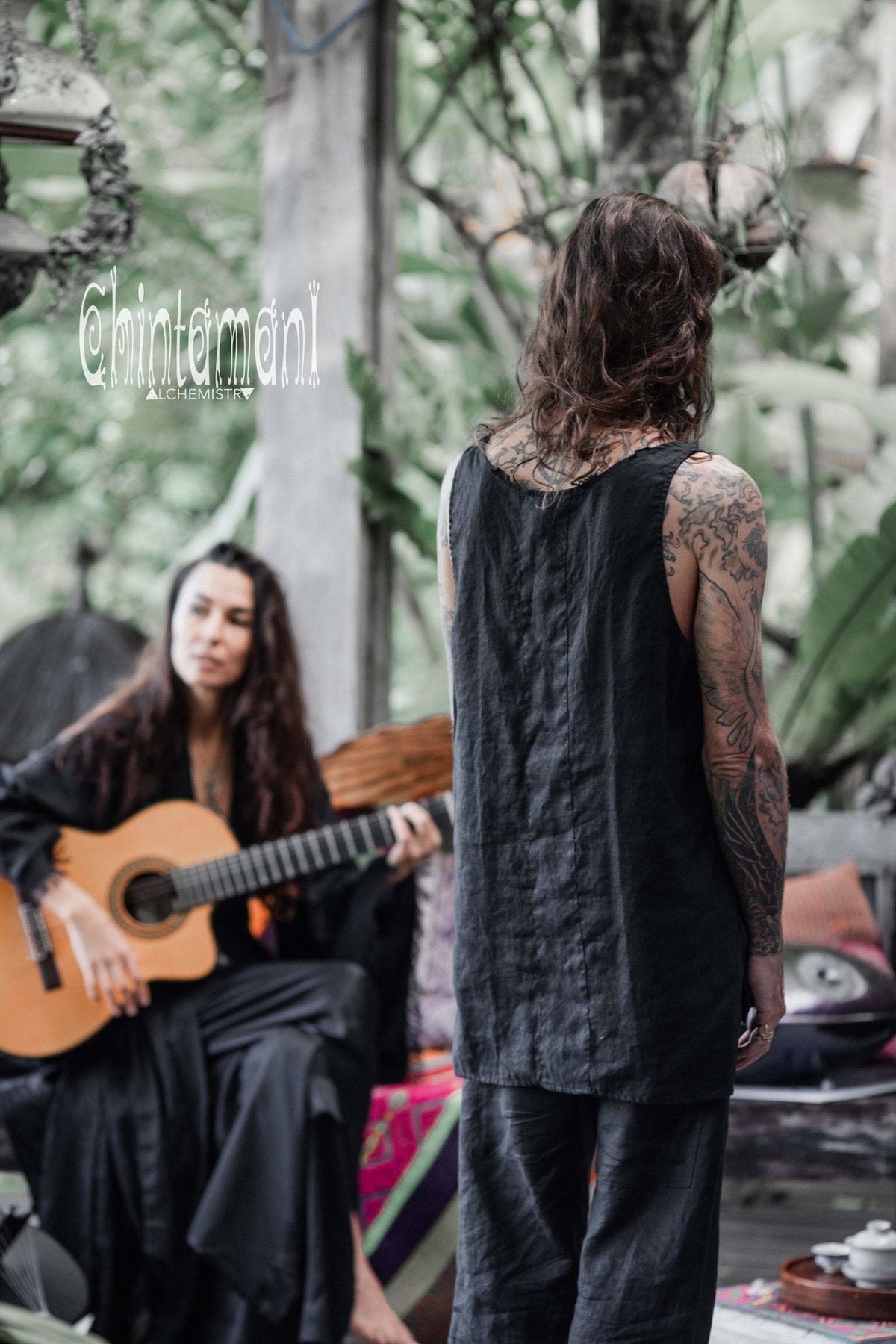 Linen Tank Top for Men / Vegan Boho Top / Black - ChintamaniAlchemi