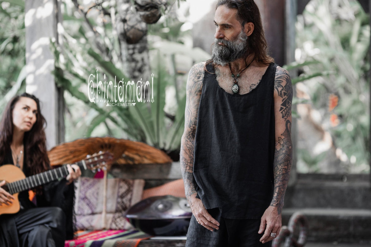 Linen Tank Top for Men / Vegan Boho Top / Black - ChintamaniAlchemi