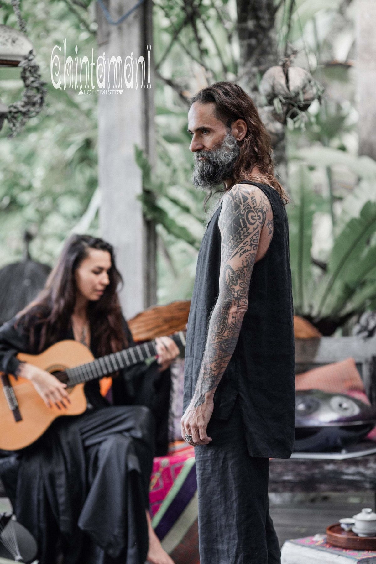 Linen Tank Top for Men / Vegan Boho Top / Black - ChintamaniAlchemi