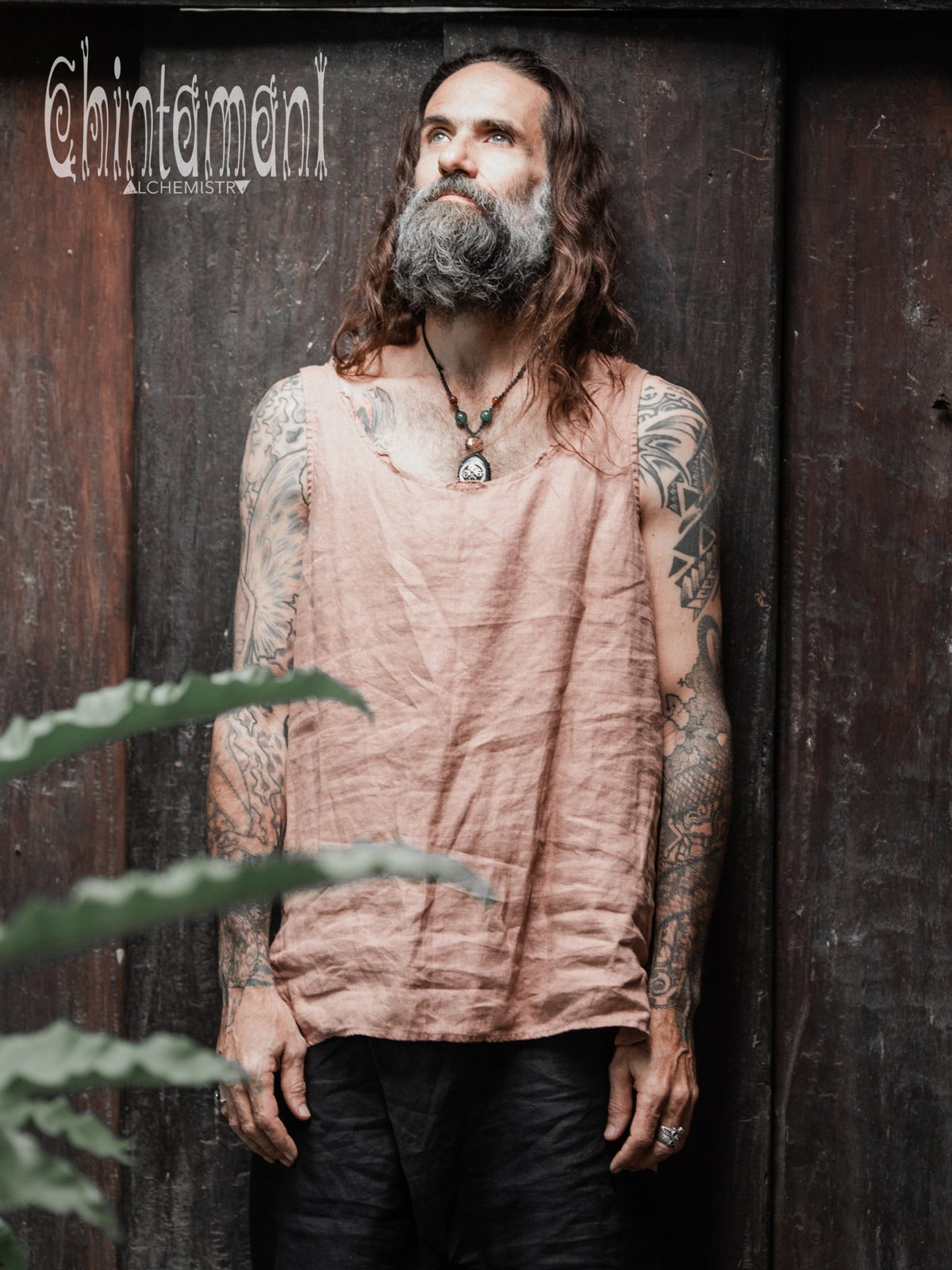 Linen Tank Top for Men / Vegan Boho Top / Dusty Pink - ChintamaniAlchemi