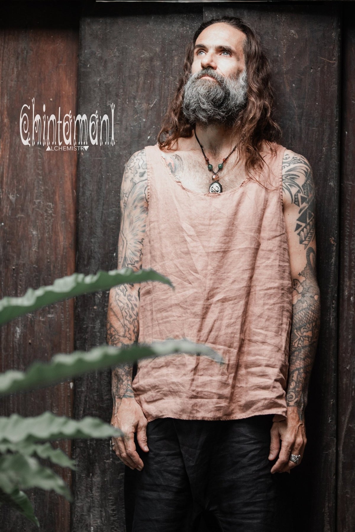 Linen Tank Top for Men / Vegan Boho Top / Dusty Pink - ChintamaniAlchemi