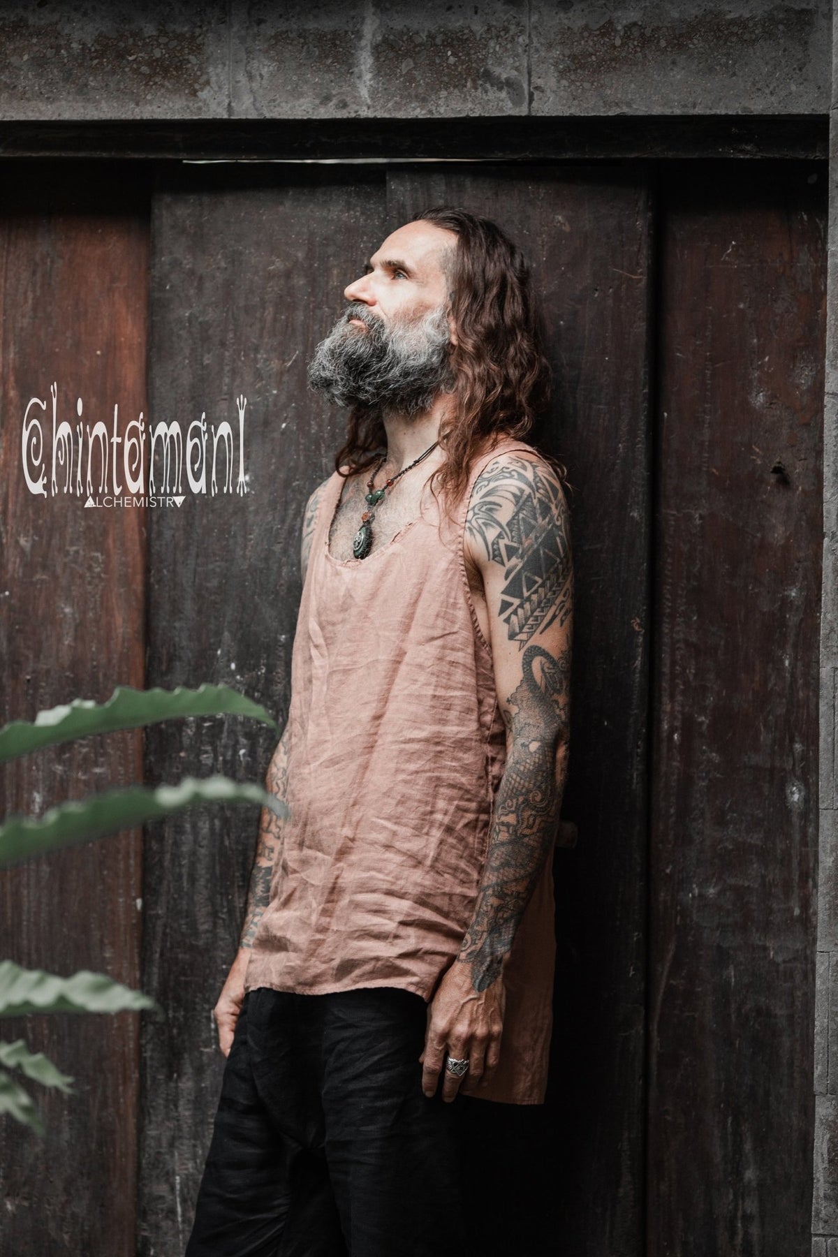 Linen Tank Top for Men / Vegan Boho Top / Dusty Pink - ChintamaniAlchemi