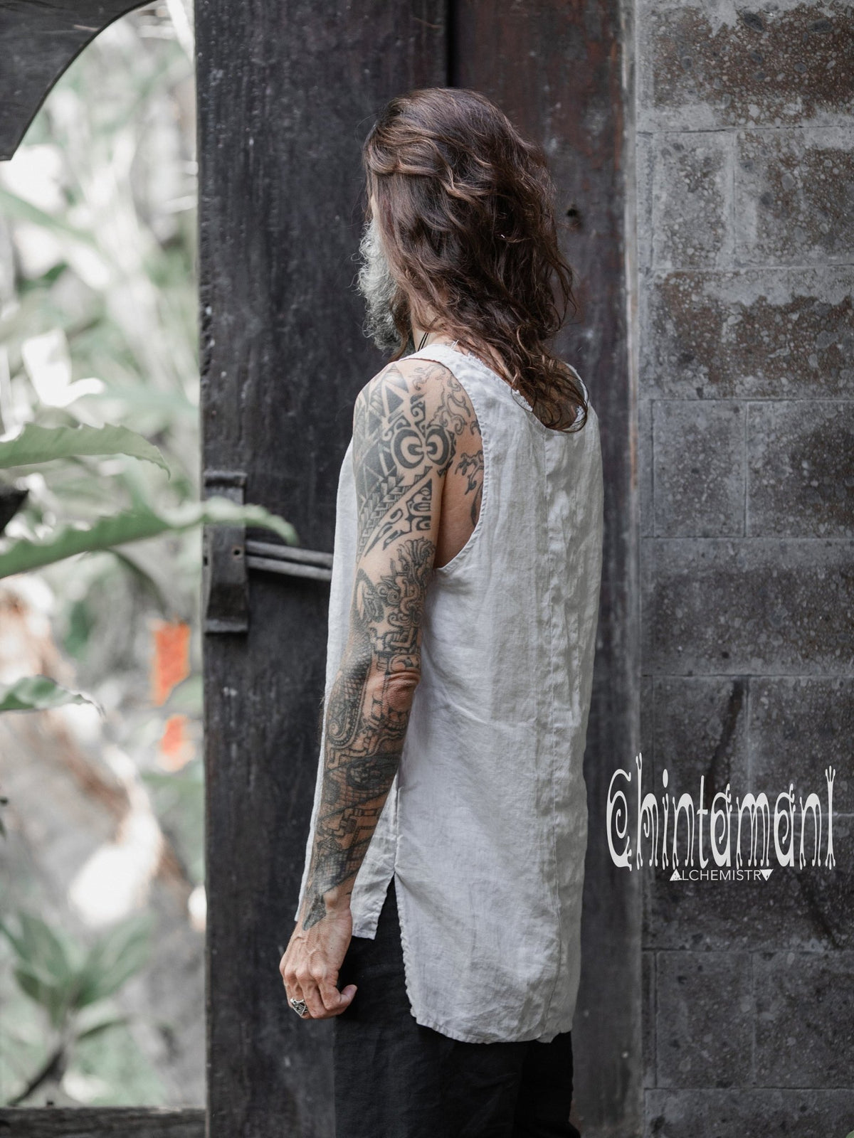 Linen Tank Top for Men / Vegan Boho Top / Grey - ChintamaniAlchemi