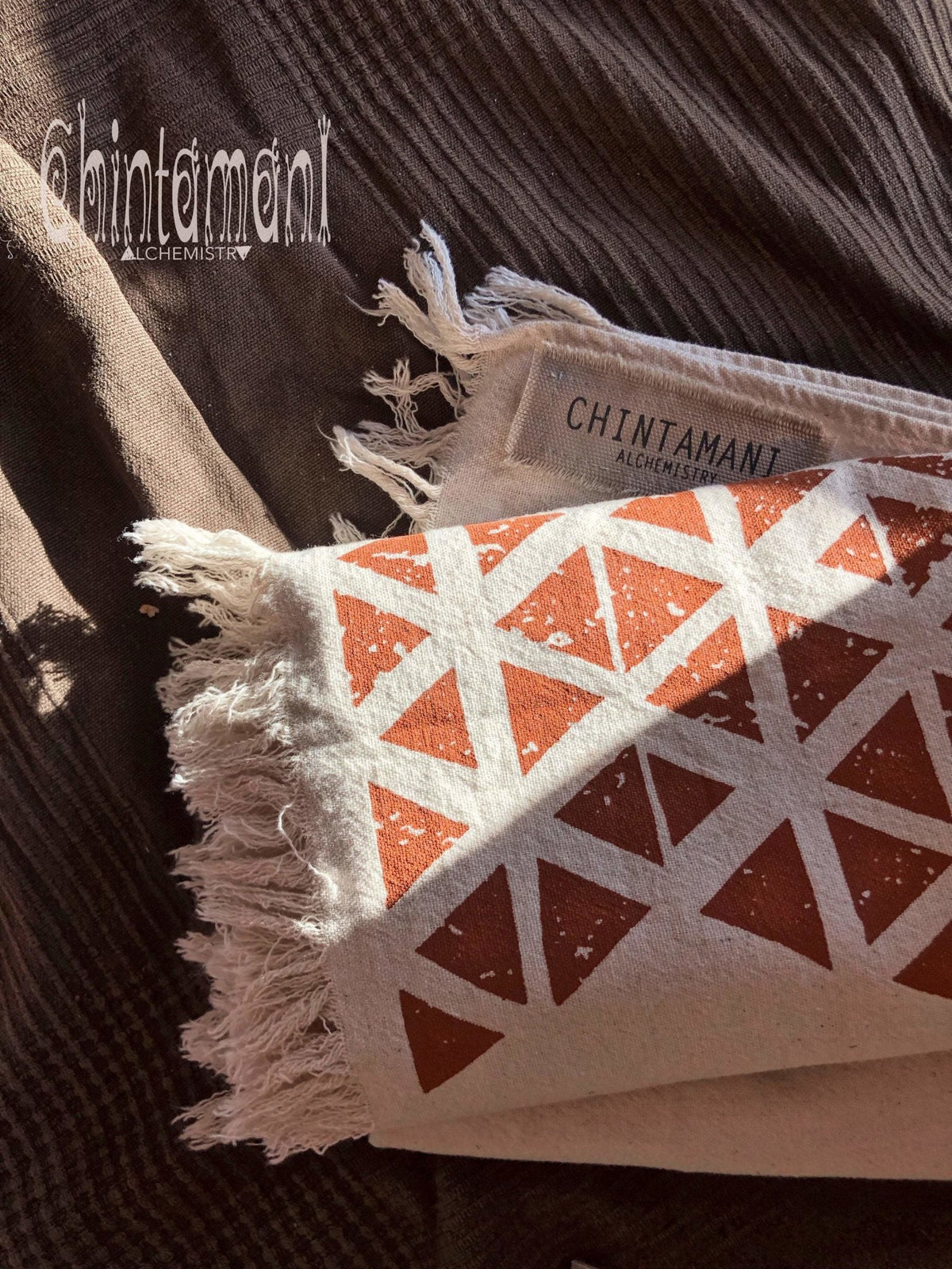 Long Boho Cotton Wrap Shawl / Autumn Scarf for Women / Atua White &amp; Copper - ChintamaniAlchemi