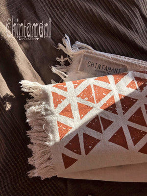 Long Boho Cotton Wrap Shawl / Autumn Scarf for Women / Atua White & Copper - ChintamaniAlchemi
