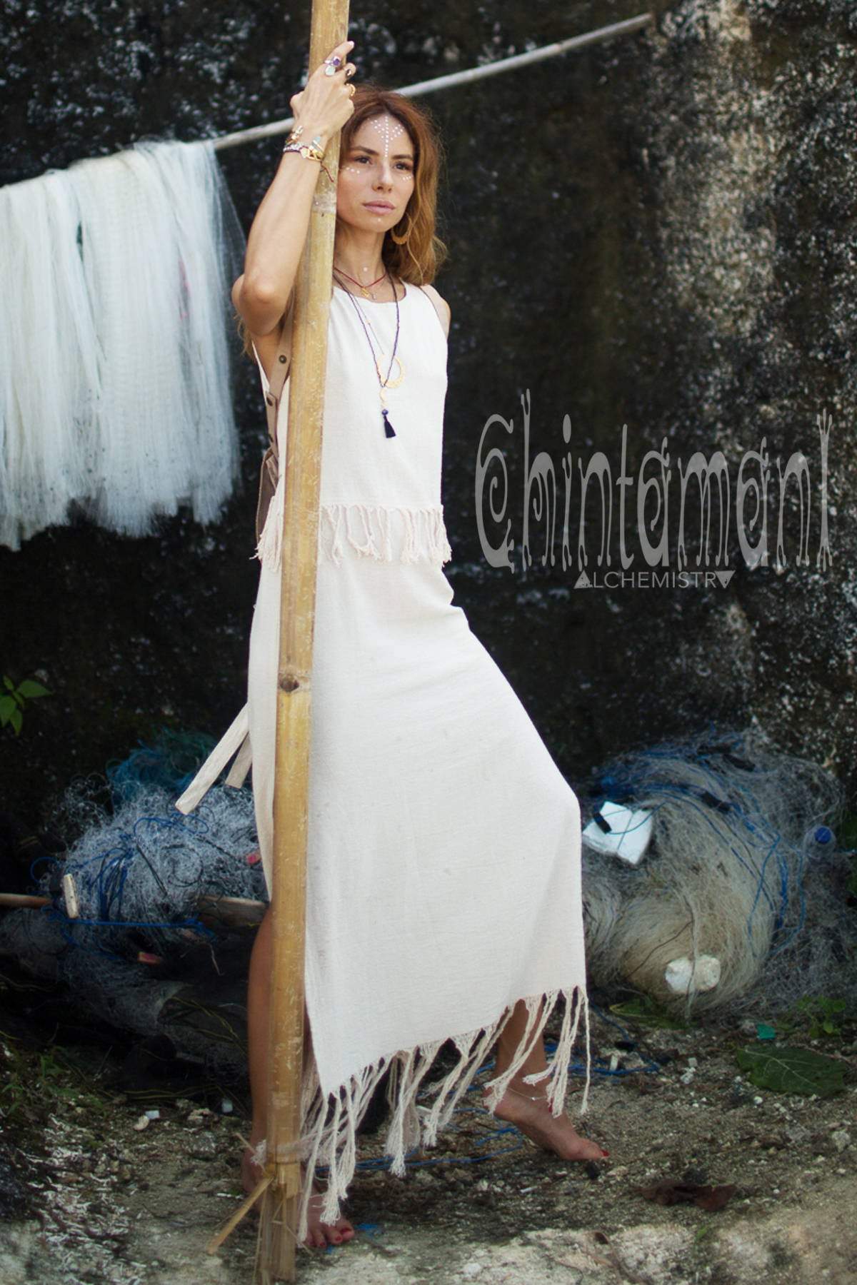 White Boho Dress Women Ball Gown Cotton Clothing Eco Goddess Dress