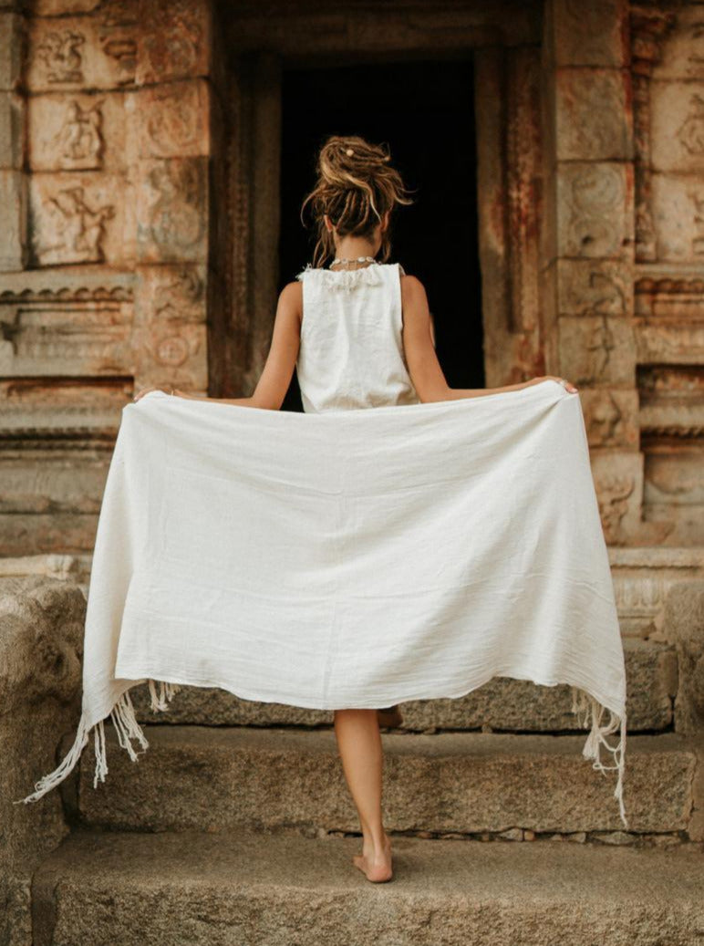 Long Fringe Boho Shawl / Bohemian Scarf Wrap / Off White - ChintamaniAlchemi