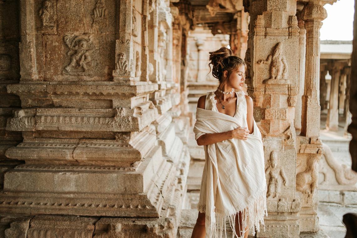 Long Fringe Boho Shawl / Bohemian Scarf Wrap / Off White - ChintamaniAlchemi