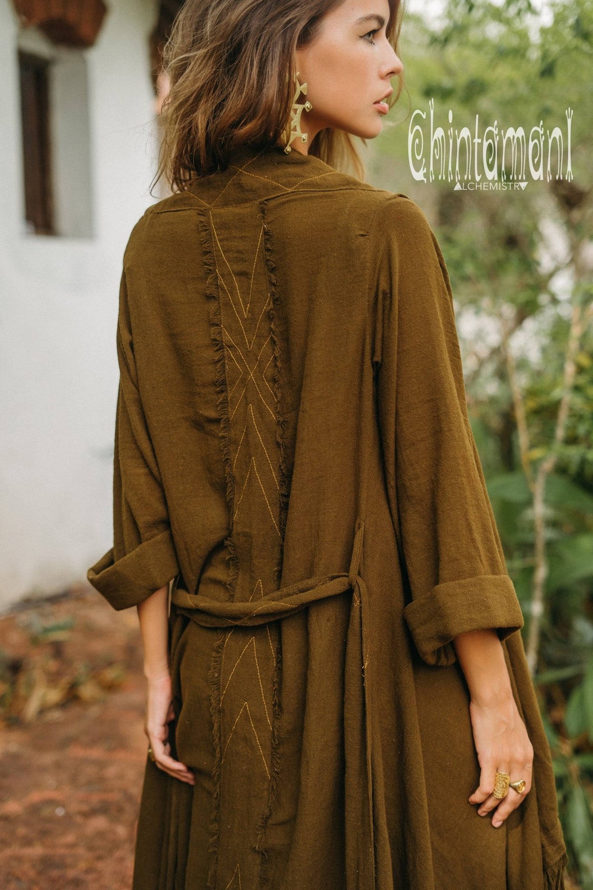 Long Fringe Kimono Wrap Cardigan for Women / Aroha Tino Brown - ChintamaniAlchemi